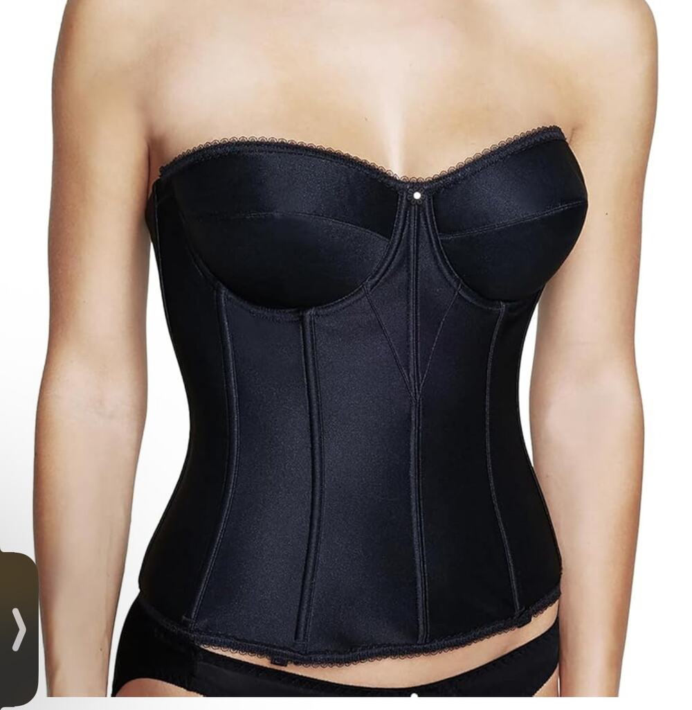 NEW Dominique Juliette Satin Corset size 44D color Black Long-Line Bustier Goth